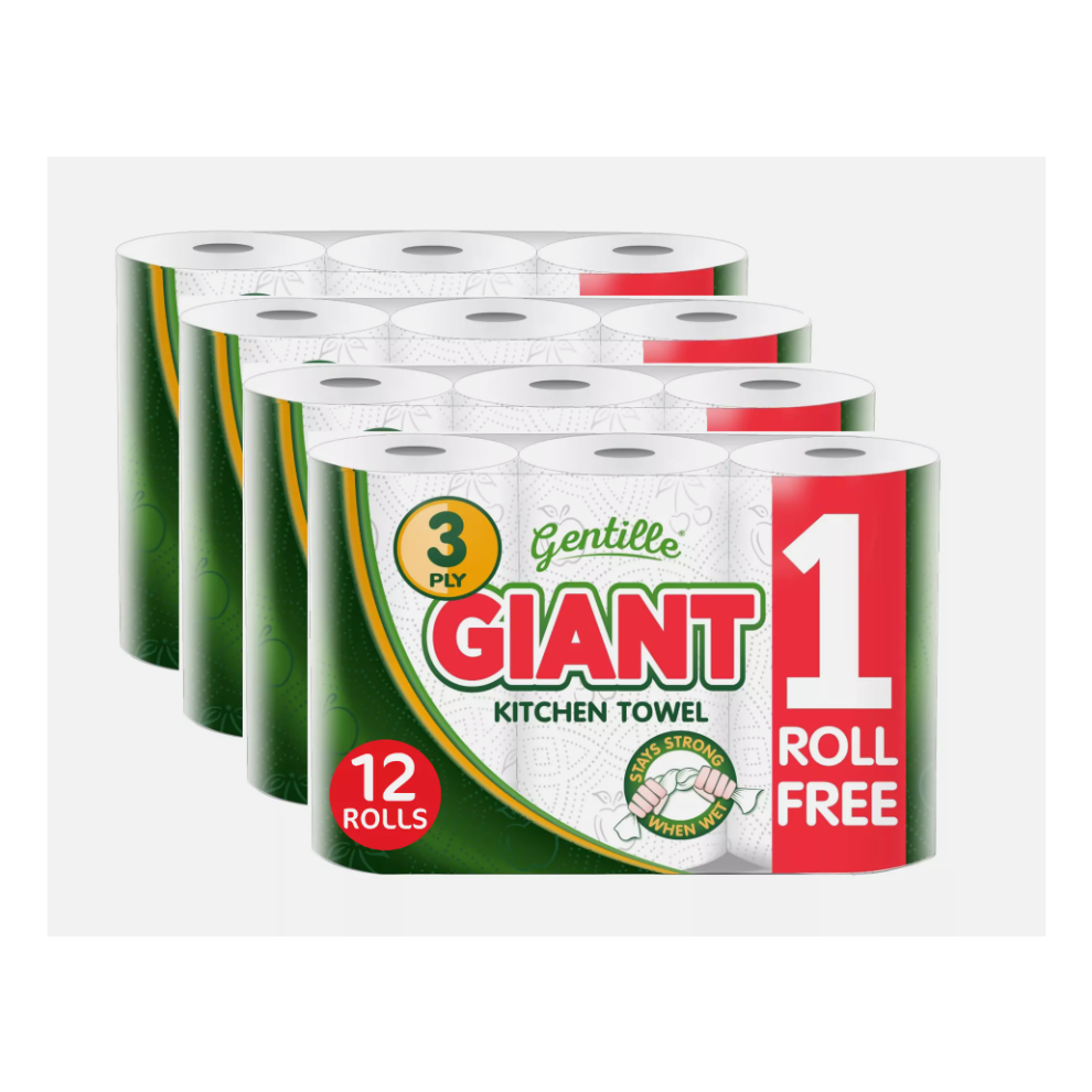 (12 Rolls) Gentille Kitchen Roll Giant 3PLY Thickness Durable