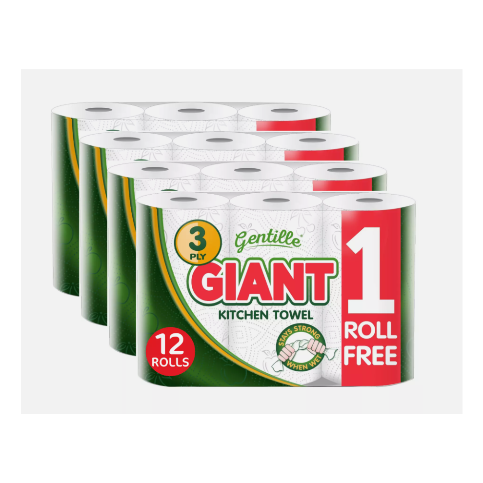 Nova (12 Rolls) Gentille Kitchen Roll Giant 3Ply Thickness Durable
