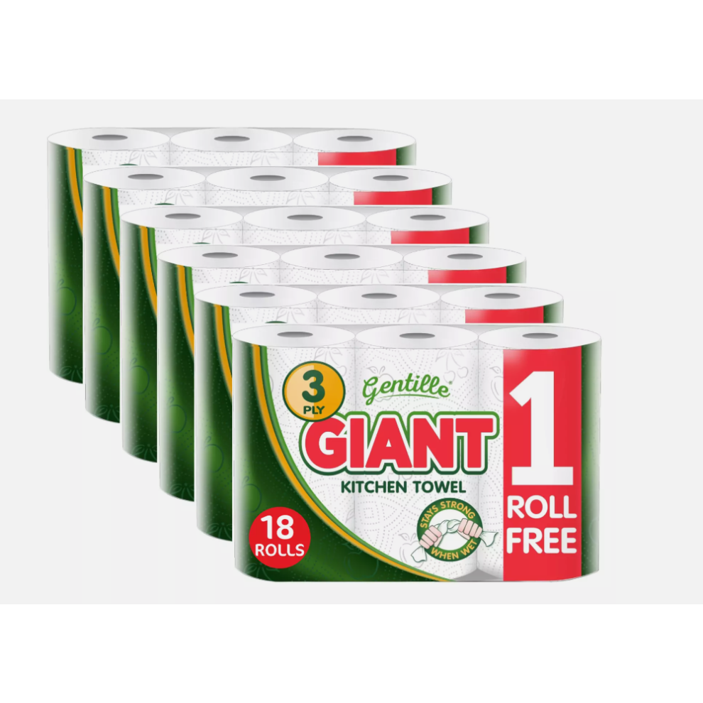 (18 Rolls) Gentille Kitchen Roll Giant 3PLY Thickness Durable