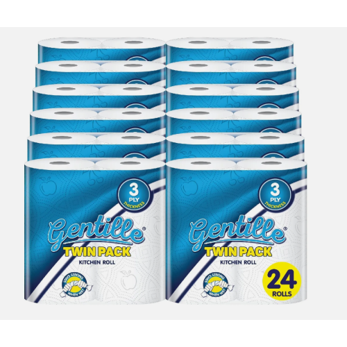 (24 Rolls) Gentille Kitchen Roll 2PK 3PLY Strong Absorbent Durable White