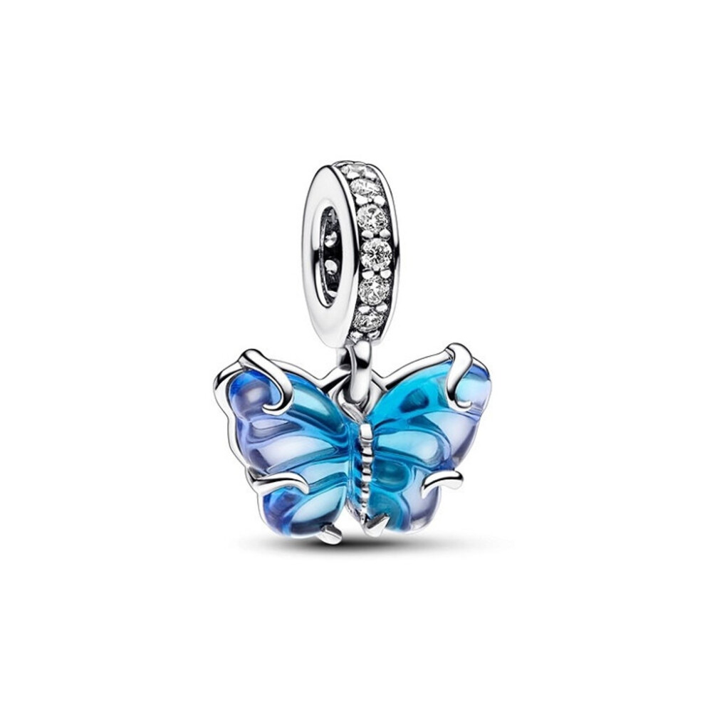 (Blue butterfly dangle murano  glass charms sterling silver charm for pandora bracelet) Dangle sterling silver charm for pandora bracelet