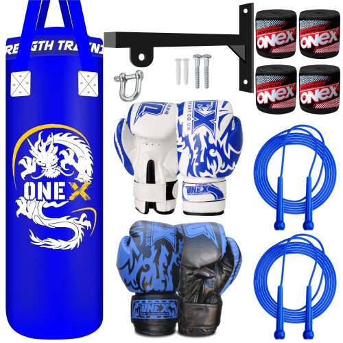 (Blue Set) Heavy Filled Boxing Punch Bag Set Punching Bag 3ft