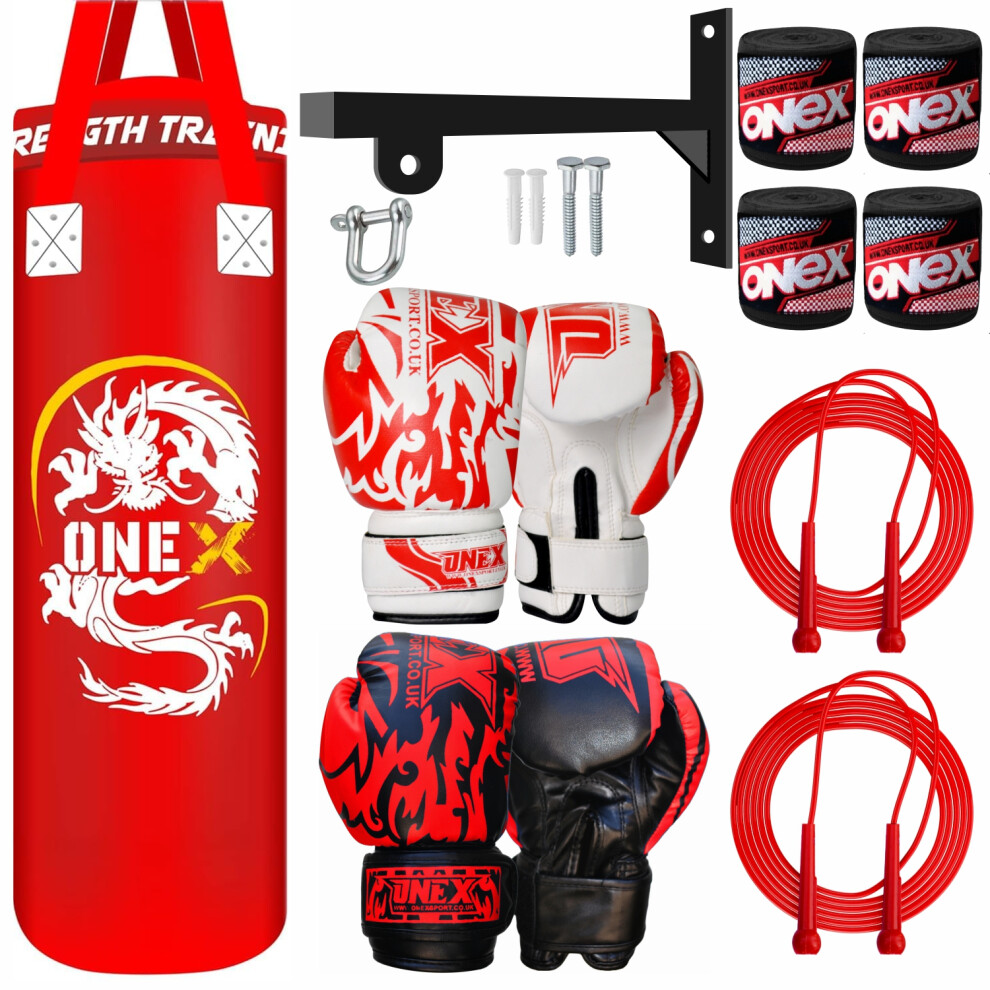 (Red Set) Heavy Filled Boxing Punch Bag Set Punching Bag 3ft