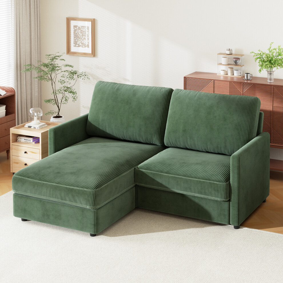 (Green) Comfortable corner corduroy sofa for living room