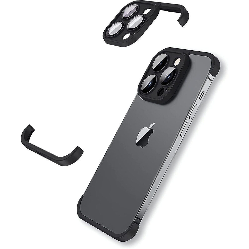 (, For Iphone 14 Pro) Frameless Case Compatible With Iphone 14 Pro Max/14 Pro, Slim Soft Tpu Shockproof Cover With Camera Lens Protector Black 9372166216931