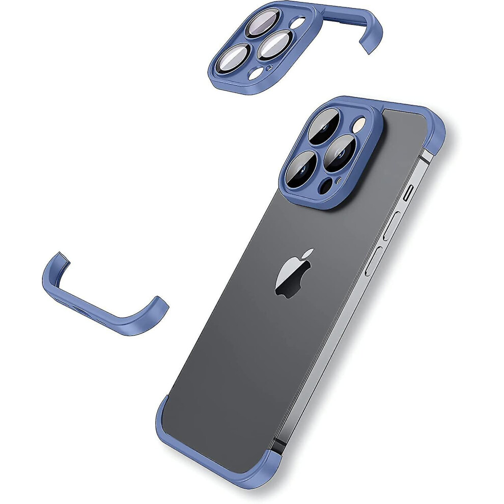 (, For Iphone 14 Pro Max) Frameless Case Compatible With Iphone 14 Pro Max/14 Pro, Slim Soft Tpu Shockproof Cover With Camera Lens Protector Blue 9372166216986