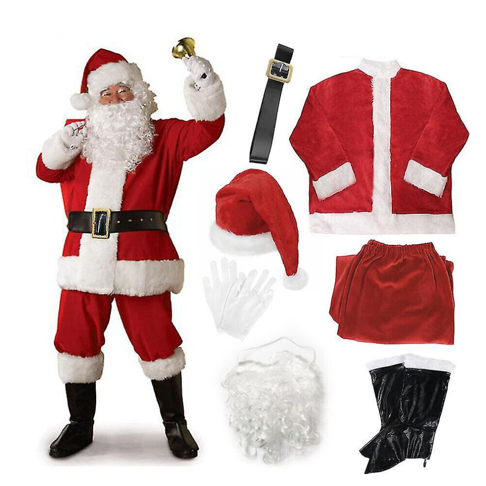 (2XL) Santa Claus Adult Suit Mens Deluxe Father Christmas Fancy Dress Costume 7-piece set