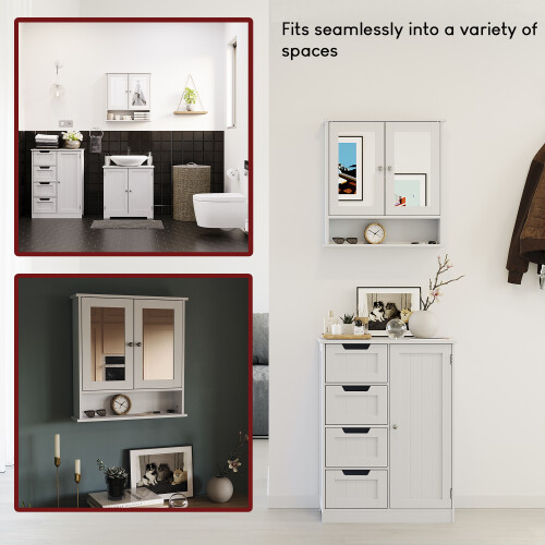 Home Discount Priano 2 Door Bathroom Wall Cabinet Mirrored Shelf 2