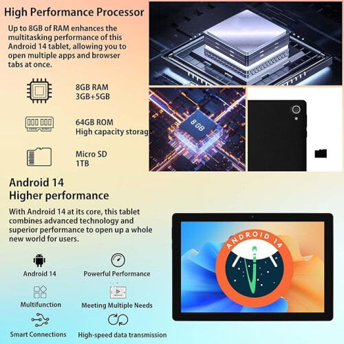 Android 14 Tablet,10.1 inch Tablets with 1280 * 800 IPS HD Touchscreen 1