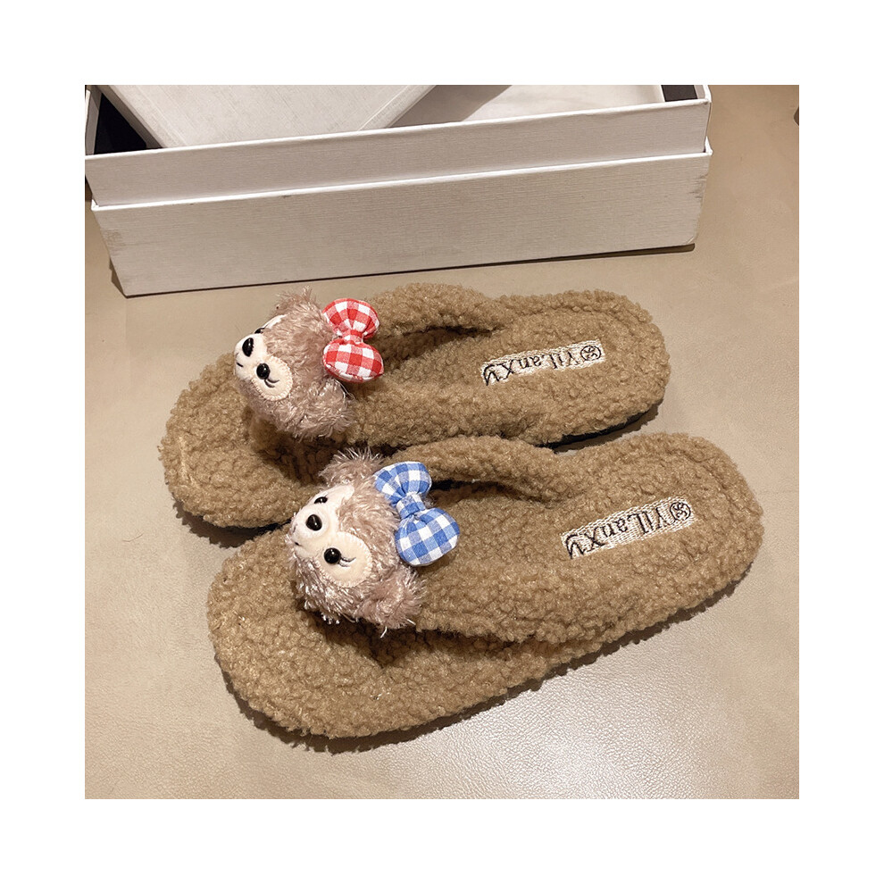 (Khaki, 35) Soft And Comfy Cotton Slippers For Women Featuring Cute Cartoon Designs For Home Use-image-OPC-PFJVTMM-NEW