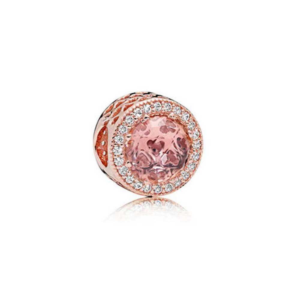 (Pink rose gold zircon bead sterling silver charm fits pandora bracelet ) Sterling silver charm ft original pandora bracelet