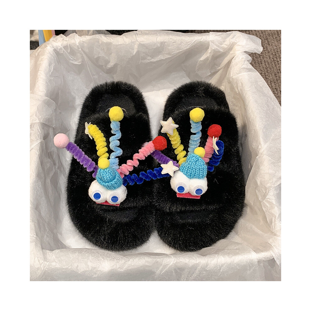 (Black, 40) Casual Chic Womens Furry Slippers Soft Plush Thick Sole For Autumn And Winter-image-OPC-PFJVZND-NEW