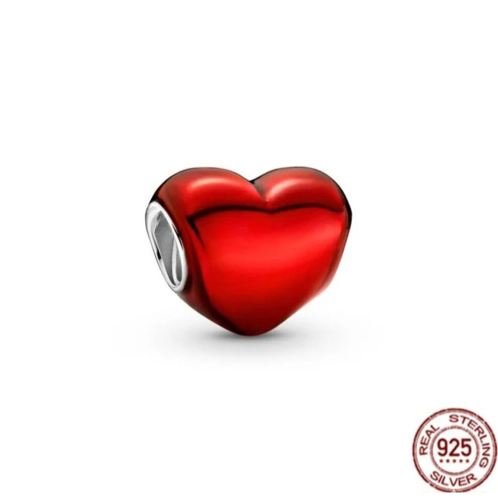 (Red heart bead sterling silver charm fits pandora bracelet ) Sterling silver charm ft original pandora bracelet