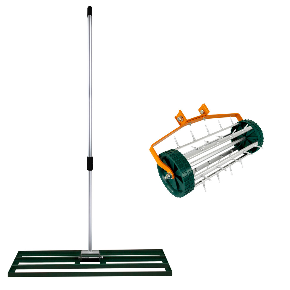 (100cm, Green) Lawn Leveller & Aerator Grass Roller Levelling Rake