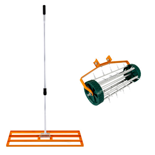 T-Mech (100cm, Orange ) Lawn Leveller & Aerator Grass Roller Levelling Rake