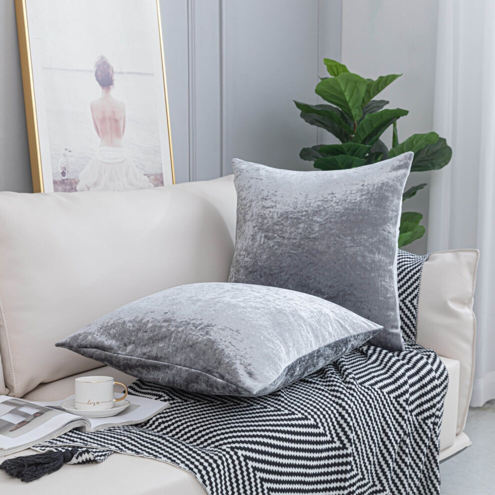 (SILVER, 22x22 inches) Pack of 2 Crushed Velvet Cushion Covers Soft Square Cushion Covers for Sofa Bed Couch Pillow Case