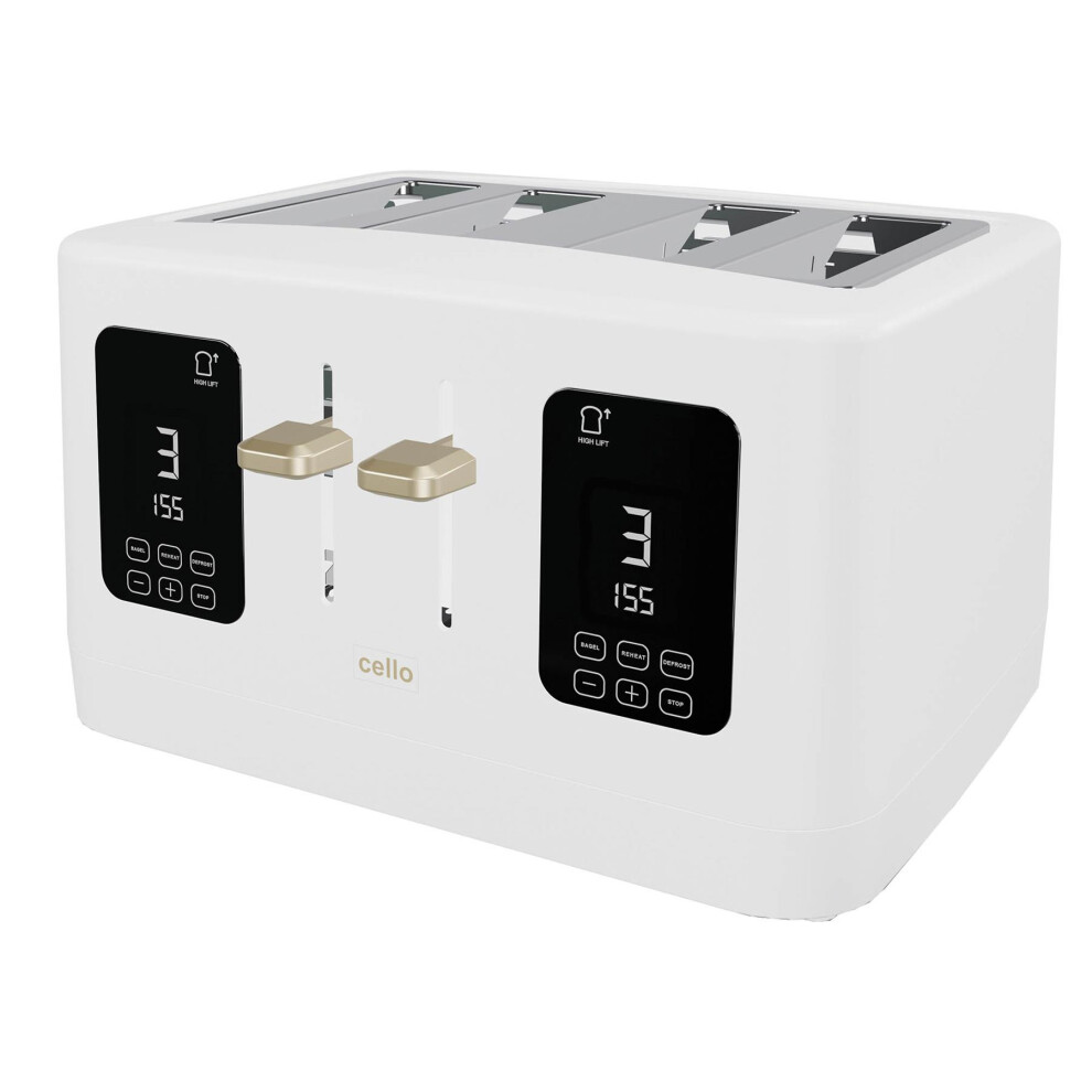 Cello Digital 4 Slice Toaster With Toast Timer, 1600W, Digital Control Panel, Wide Slot, 7 Browning Levels, Auto Stop