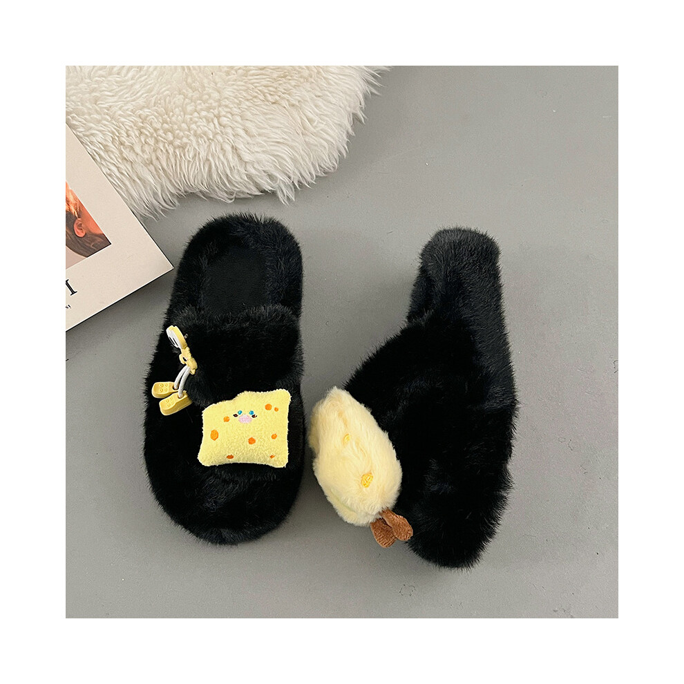 (Black, 35) Cozy Thick Sole Trendy Fur Slippers For Women Great For Home And Outdoor Use-image-OPC-PFJW79P-NEW