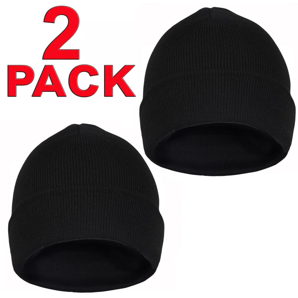 2 Pack Mens Beanie Hat Womens Slouchy Winter Woolly Ski Knitted Hats