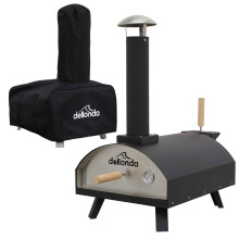 Portable Wood-Fired Pizza Oven and Smoking Oven, Black/Stainless Steel, Weatherproof Cover - DG218