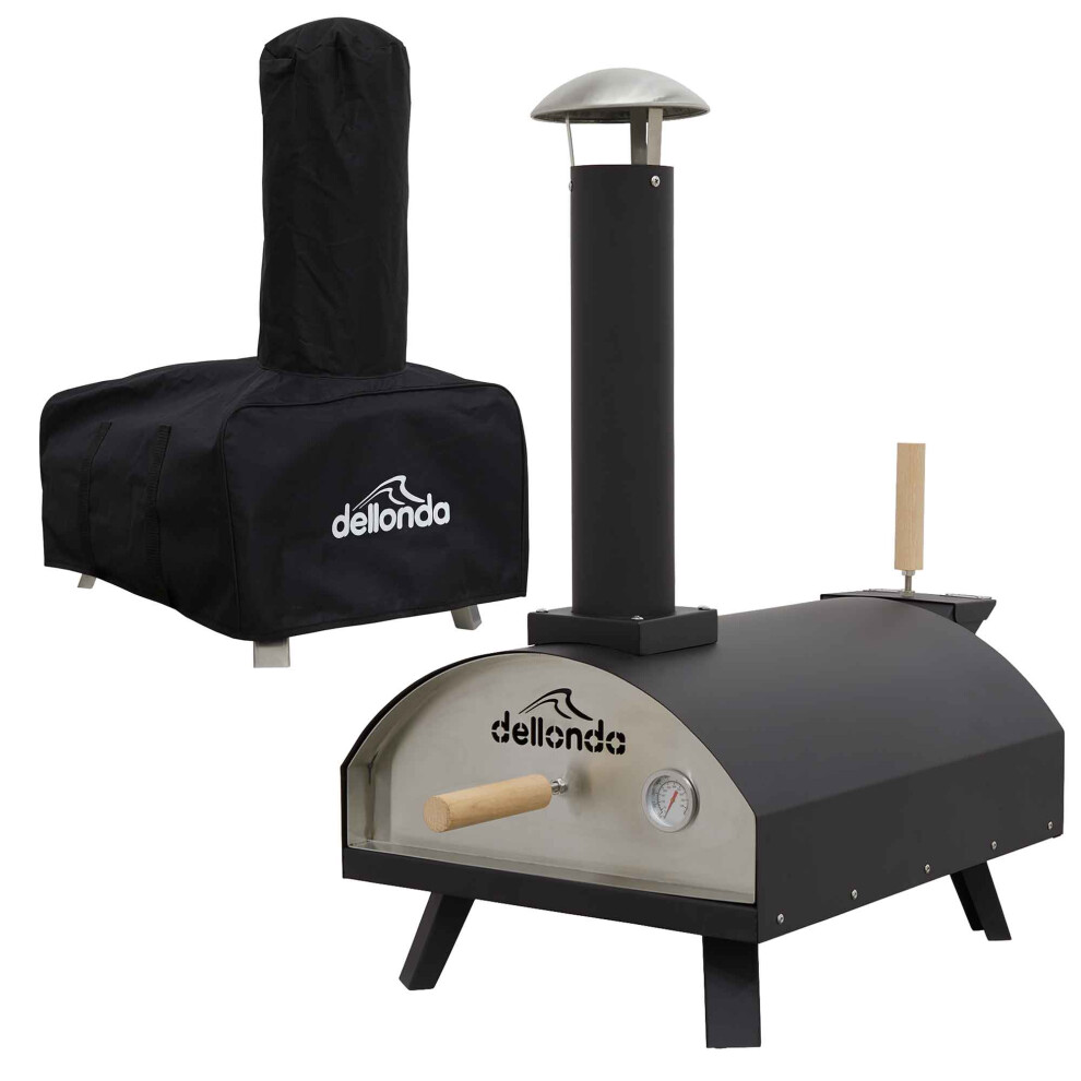 Portable Wood-Fired Pizza Oven and Smoking Oven, Black/Stainless Steel, Weatherproof Cover - DG218