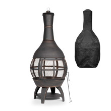 Deluxe 360 Chiminea/Fire Pit/Outdoor Heater inc Fire Poker & Cover - Antique Bronze Finish - DG241