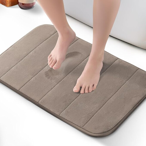 KEPLIN Memory Foam Bath Mat, Highly Absorbent, Non-Slip, 40x60cm, Beige