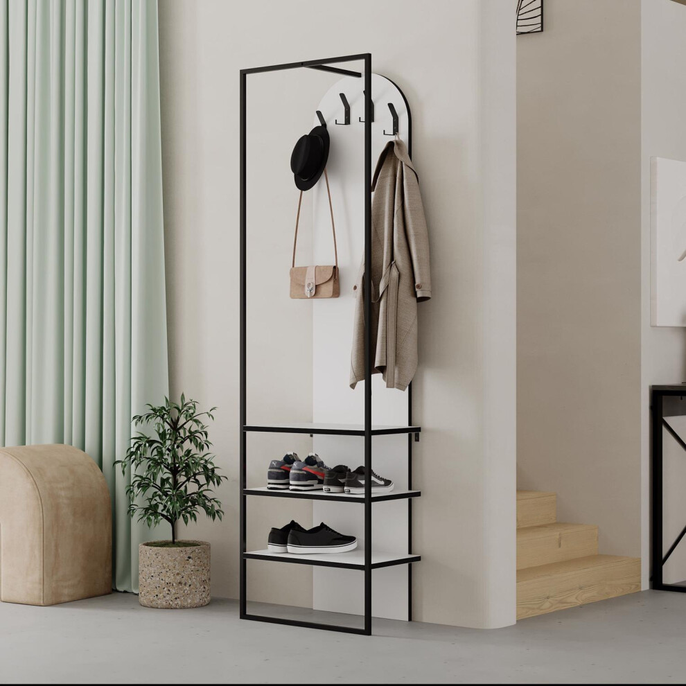 FWStyle Tall Slim Shoe White Coat Rack Shoe Storage Hallway Furniture