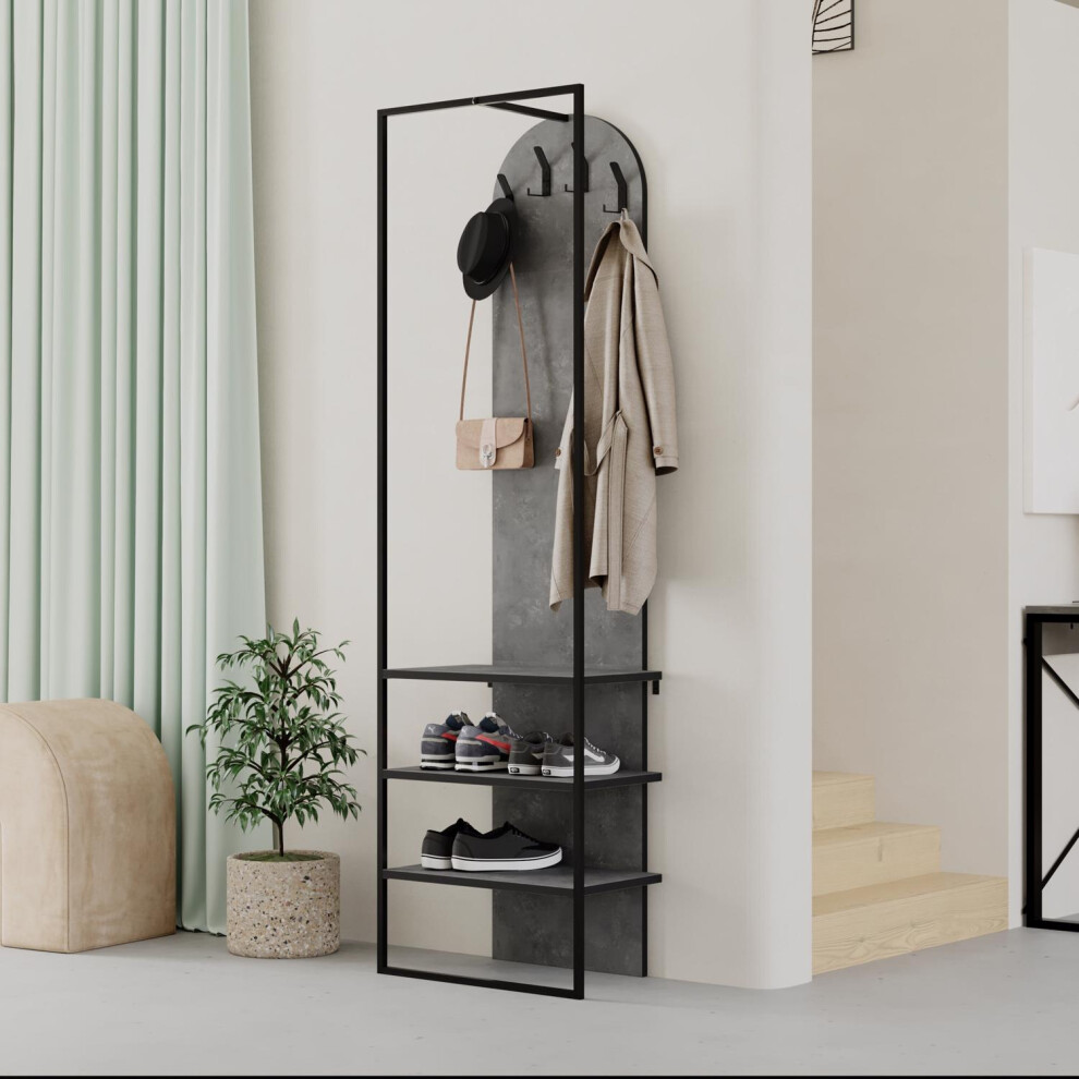 FWStyle Tall Slim Shoe Retro Grey Coat Rack Shoe Storage Hallway Furniture
