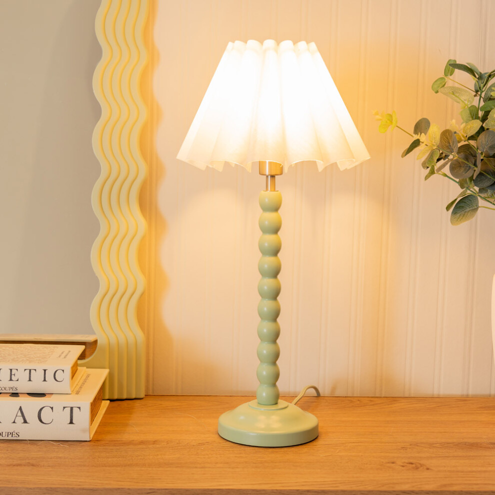 ValueLights Bobbins White Scallop Tapered Lamp Shade Sage Table Lamp