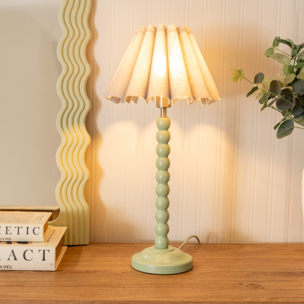 ValueLights Bobbins Grey Scallop Tapered Shade Sage Table Lamp & Bulb