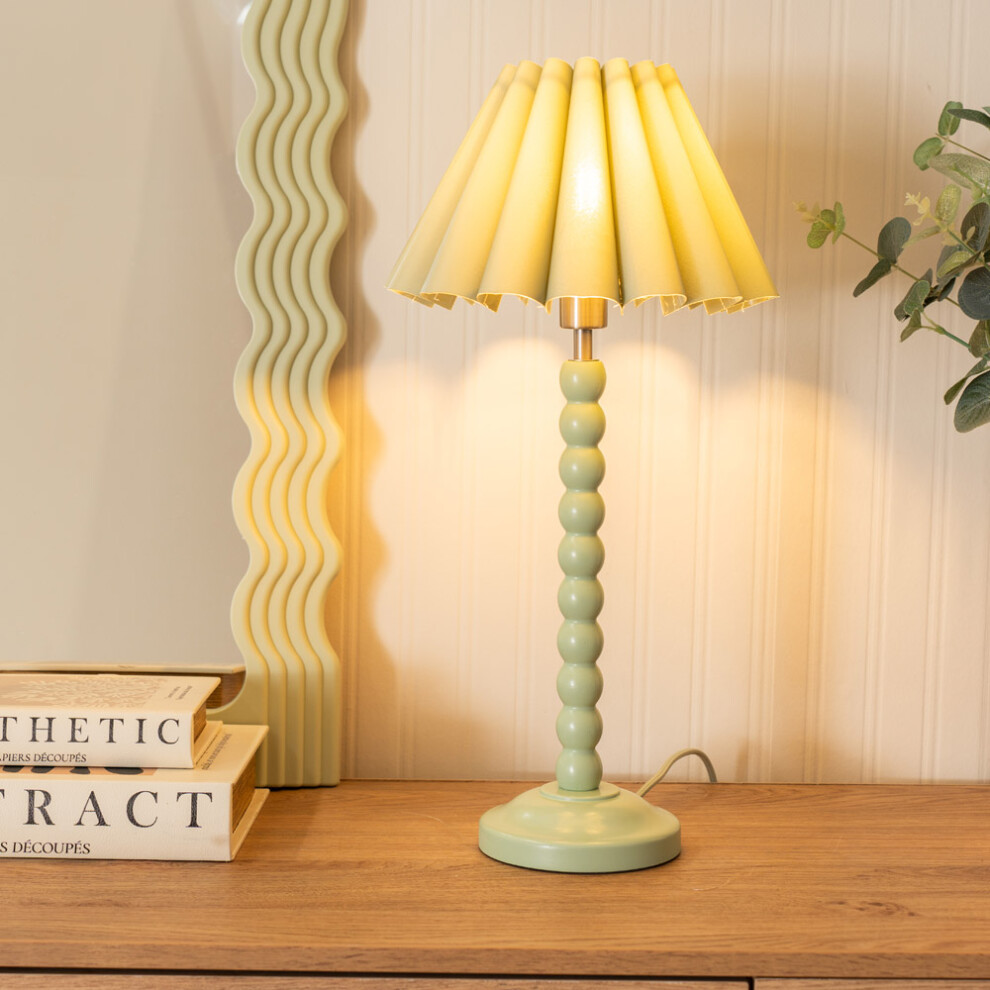 ValueLights Bobbins Sage Scallop Tapered Shade Sage Table Lamp & Bulb