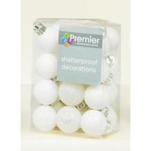 24 x White shatterproof Christmas tree Baubles Decorations Mixed finishes by Premier Decorations