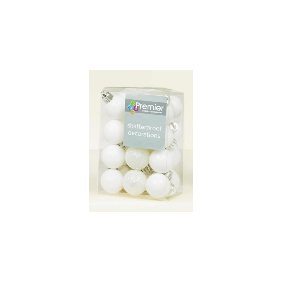 Premier 24 X Shatterproof Christmas Tree Baubles Decorations Mixed Finishes By Decorations White