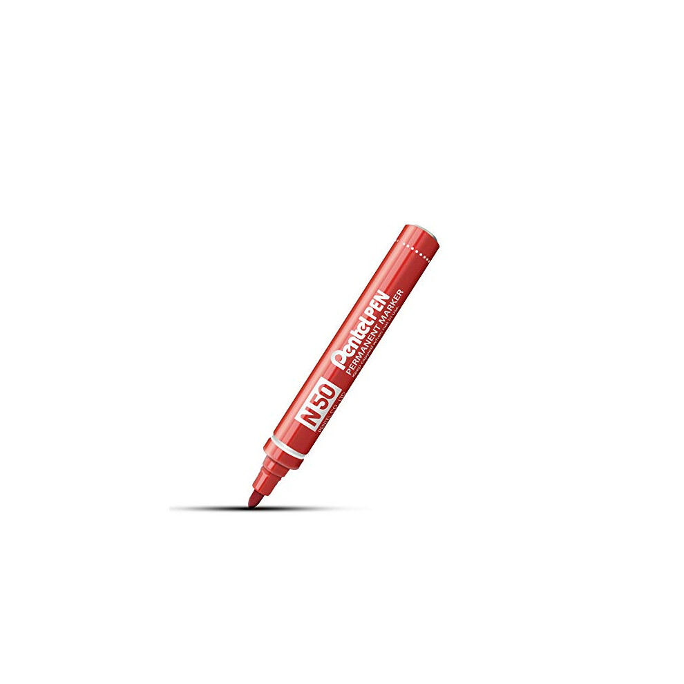 Pentel N50 Permanent Marker Bullet Tip with Aluminium Barrel Waterproof Ink - Red