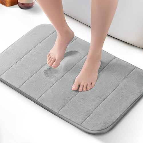 KEPLIN Memory Foam Bath Mat, Highly Absorbent, Non-Slip, 50x60cm, Light Grey