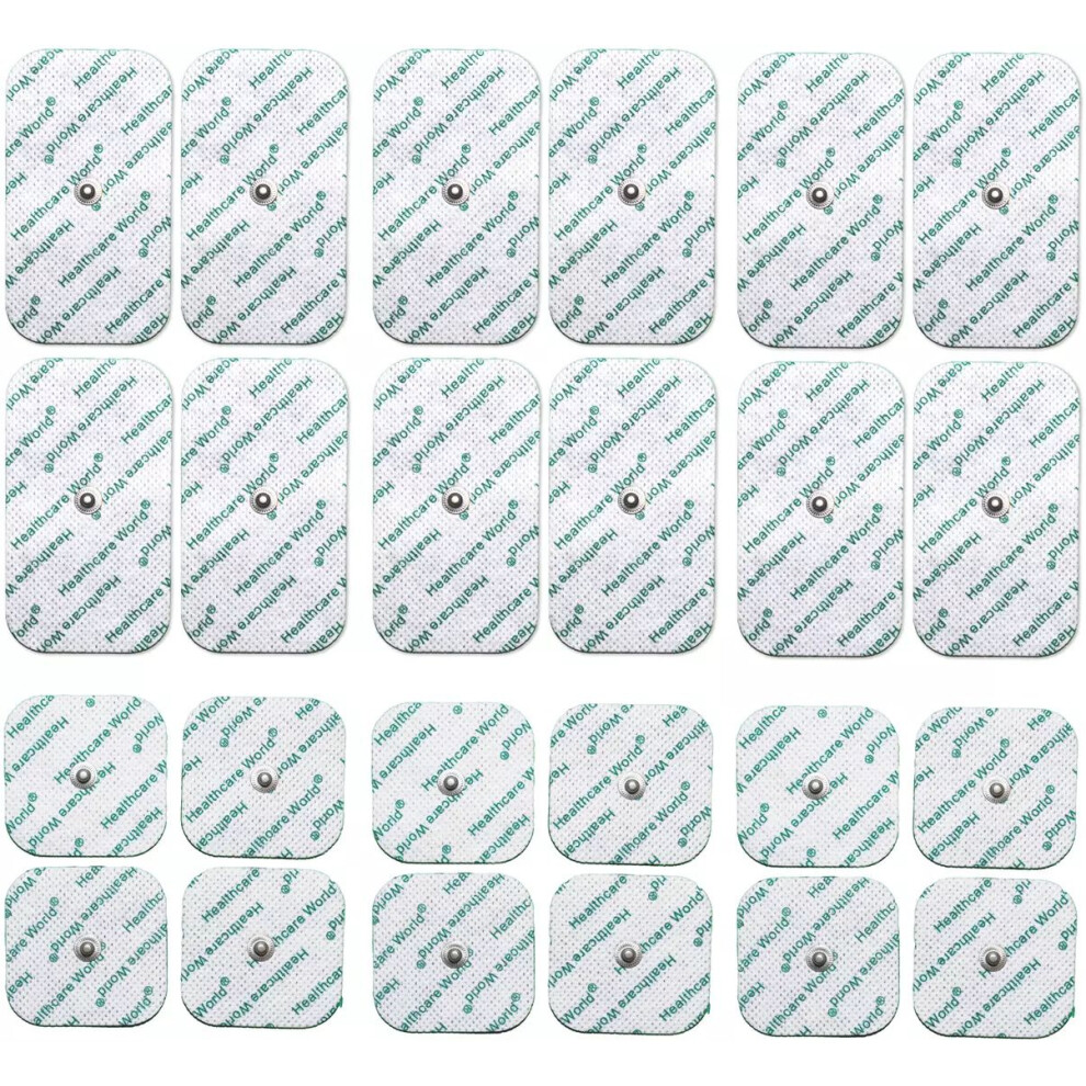 Healthcare World Tens Electrode Pads - Mix Set 12 Large + 12 Square With 3.5Mm Stud Connection