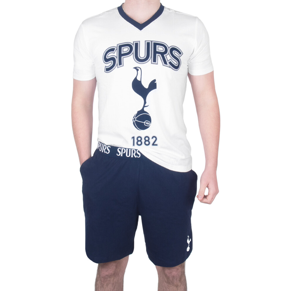 (White Crest, Medium) Tottenham Hotspur FC Official Football Gift Mens Short Pyjamas Loungewear