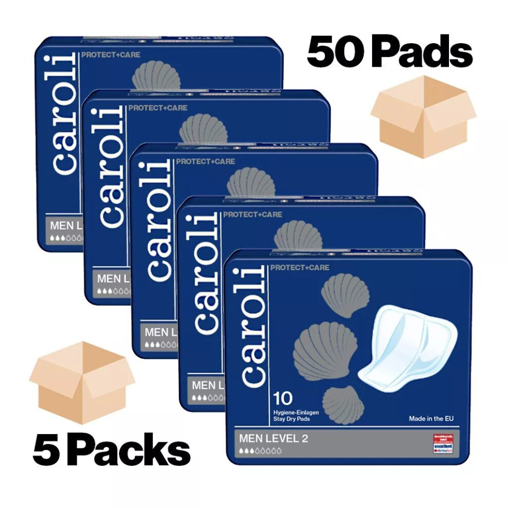 Men's Incontinence Pads Caroli Odour Control Stay Dry (5 Packs of 10)