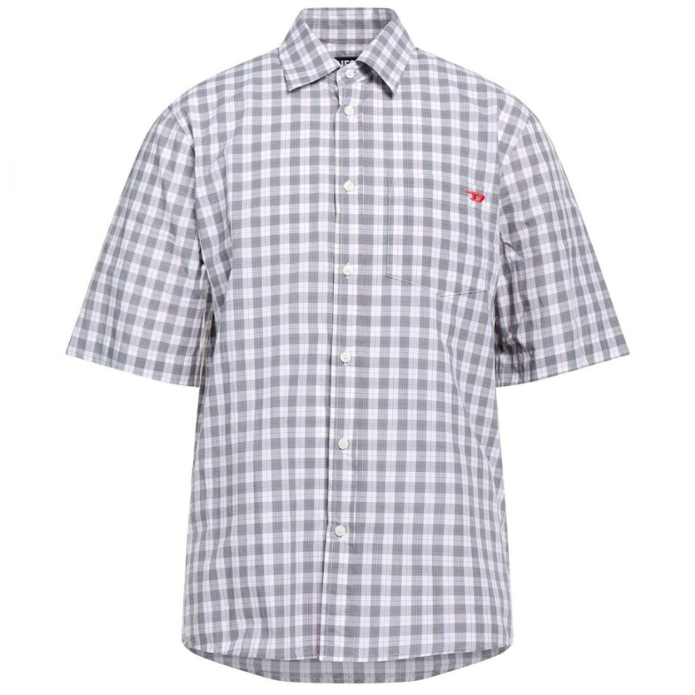 (L) Diesel Short Sleeve Grey Check Shirt