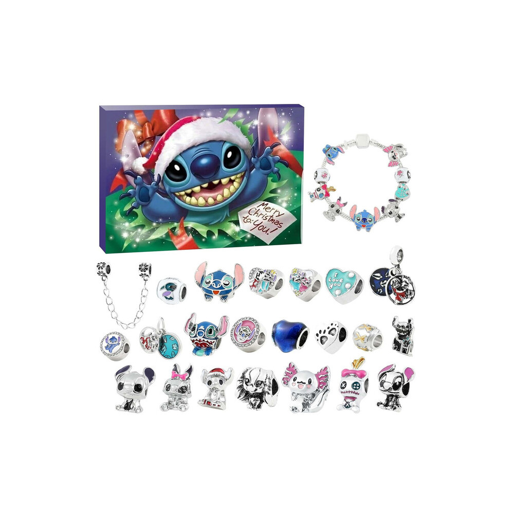 Stitch Christmas Calendar Bracelet 2024 for Girls 24 Days Christmas Countdown Calendar DIY Jewelry Making Kit 22 Charm Beads 2 Bracelets