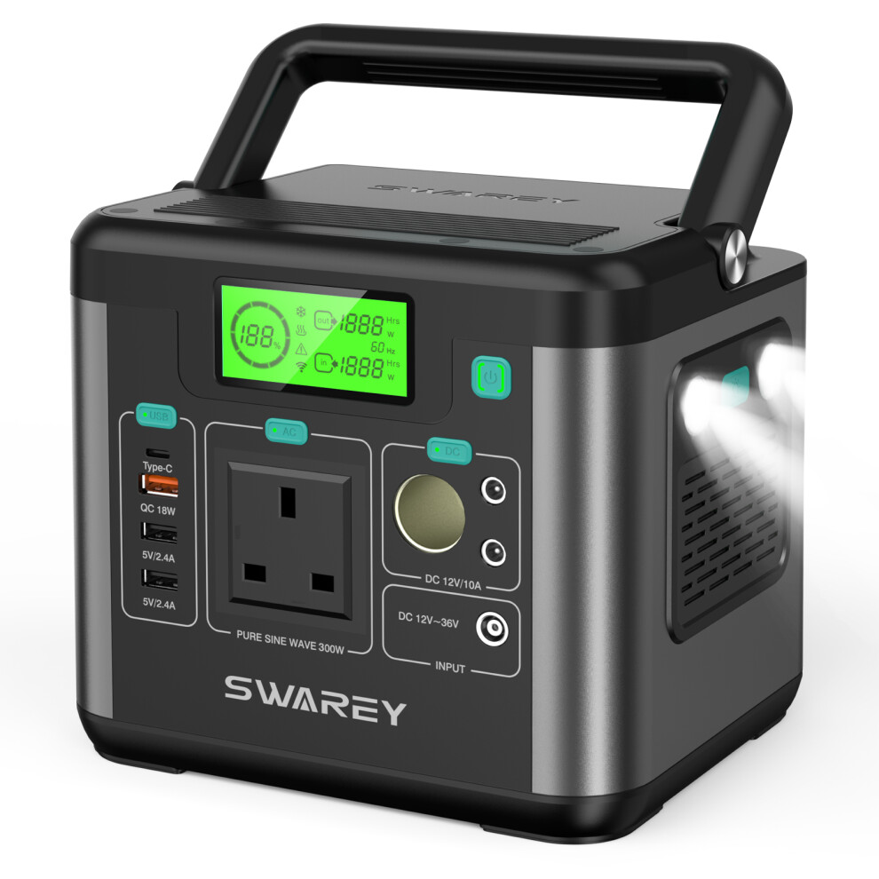 SWAREY Solar Generator 300W Portable Power Station 222Wh for Outdoors Camping Travel Fishing RV