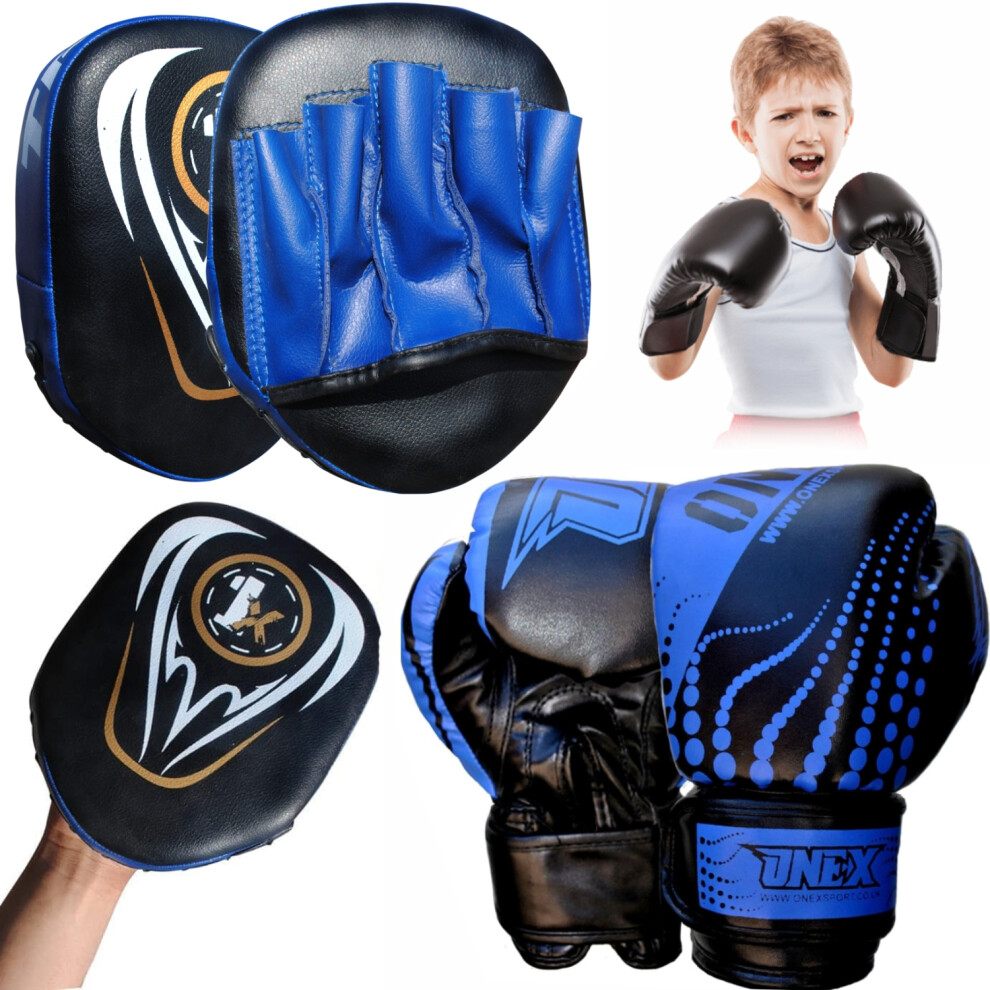 (Blk/Blu Set) Focus Pad Boxing Set 6oz Punching Sparring Gloves