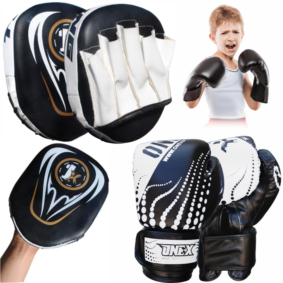 (Blk/White Set) Focus Pad Boxing Set 6oz Punching Sparring Gloves