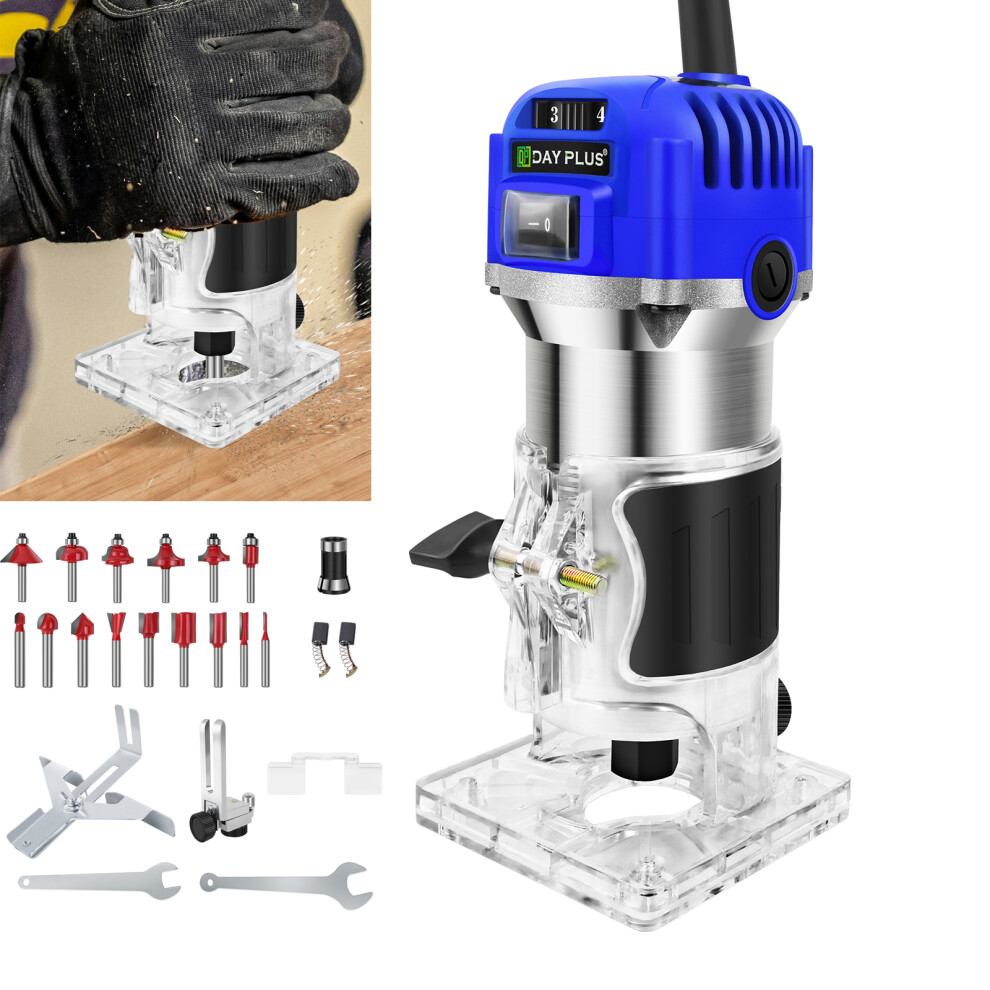 Palm Router Trimmer, Woodworking Hand Router with Trimmer Base with 15pcs Router Bit Set