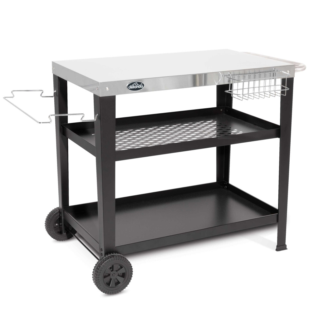 Plancha Trolley with Utensil Holder - Stainless Steel Top