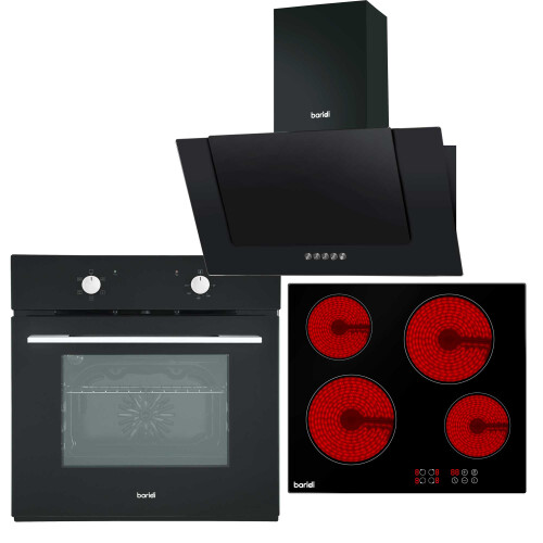 Dellonda Baridi 4 Zone Ceramic Hob, 5 Function Fan-Assisted Oven & Angled Cooker Hood Bundle - DH186