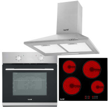 Baridi 4 Zone Ceramic Hob, 5 Function Fan-Assisted Oven & Chimney Style Cooker Hood Bundle - DH188