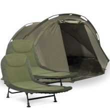 Fishing Bivvy Tent, 2-Man Waterproof UV Protection & Fishing Bedchair Fleece Mattress x 2 - DL142