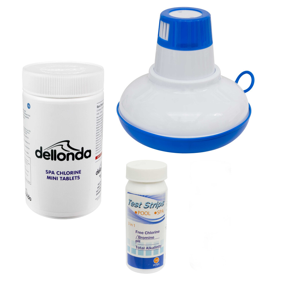 Hot Tub/Spa/Pool Chlorine Pack - Chemical Floater, 3-in-1 Test Strips, 1kg Chlorine Mini Tabs - DL97